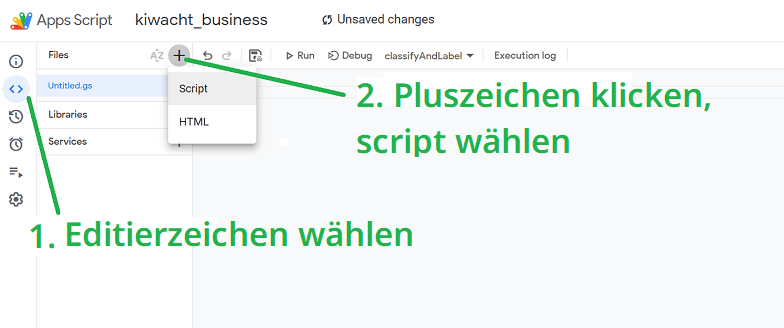 Neues Skript in Google Apps Script erstellen